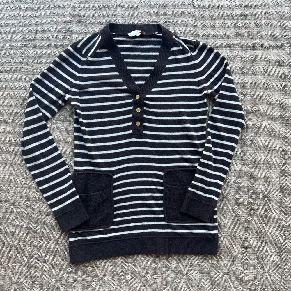 Tory Burch Brown Tan Cream Striped Wool Cashmere Sweater Womens XS‎